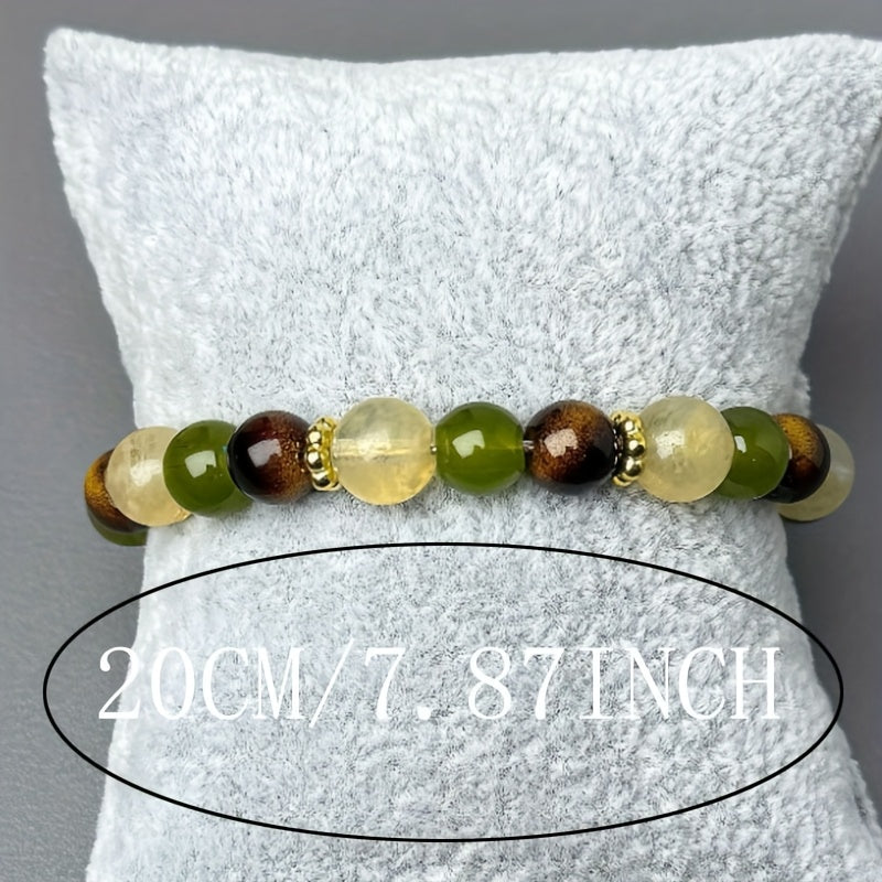 Natural Tiger's Eye & Citrine (Green Treasure) Beads Menopause Balancing Bracelet - Bohemian with 8mm Stone Beads, Hot Flash, Natural Gift for Menopause Symptoms, Year-Round Wear
