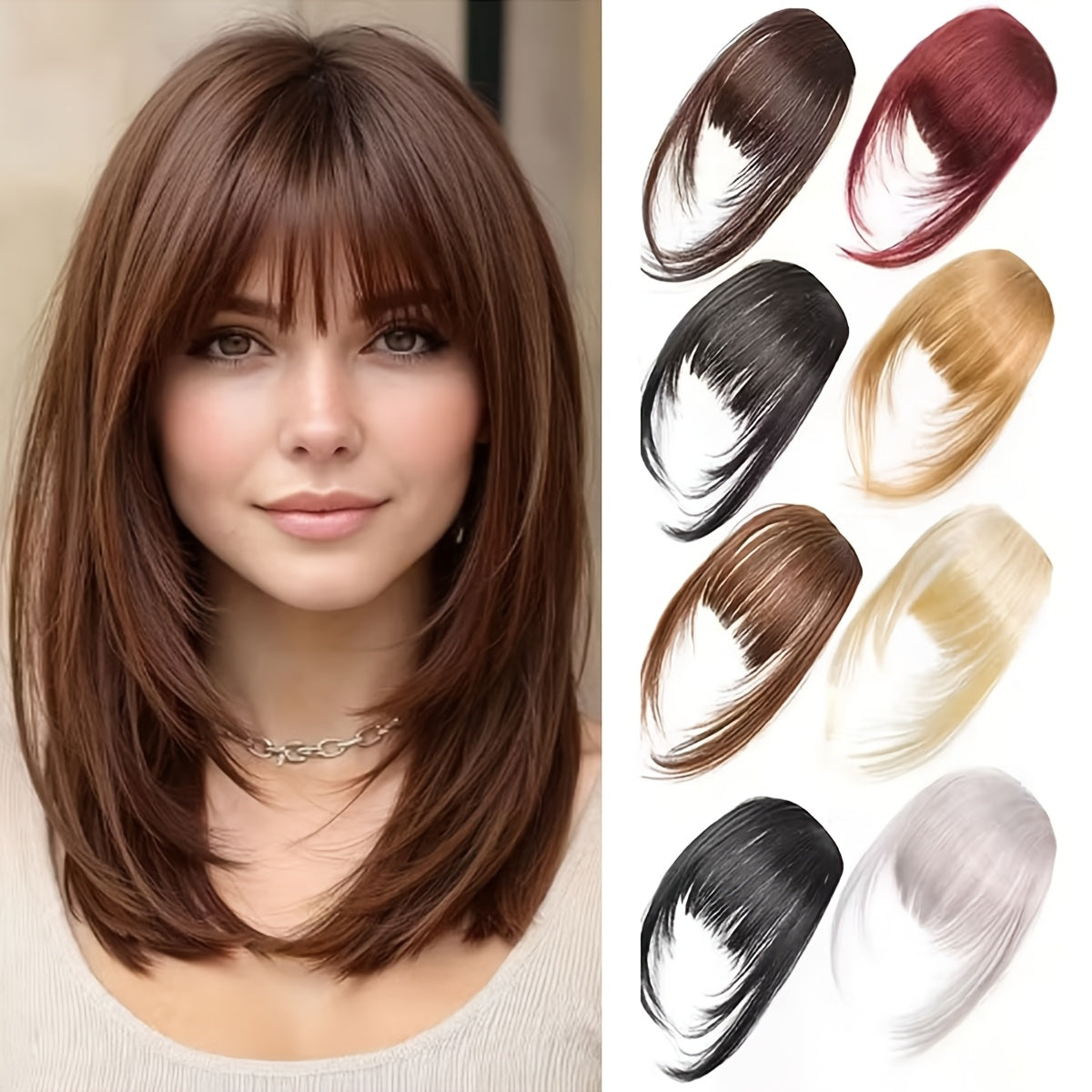 Wig with French Layered Bangs, Designed for Women, Featuring a, Perfect for Everyday Use, Easy to Put On, Seamless Hair Extensions, Versatile Hair Additions, French Fringe, Wig for a Look