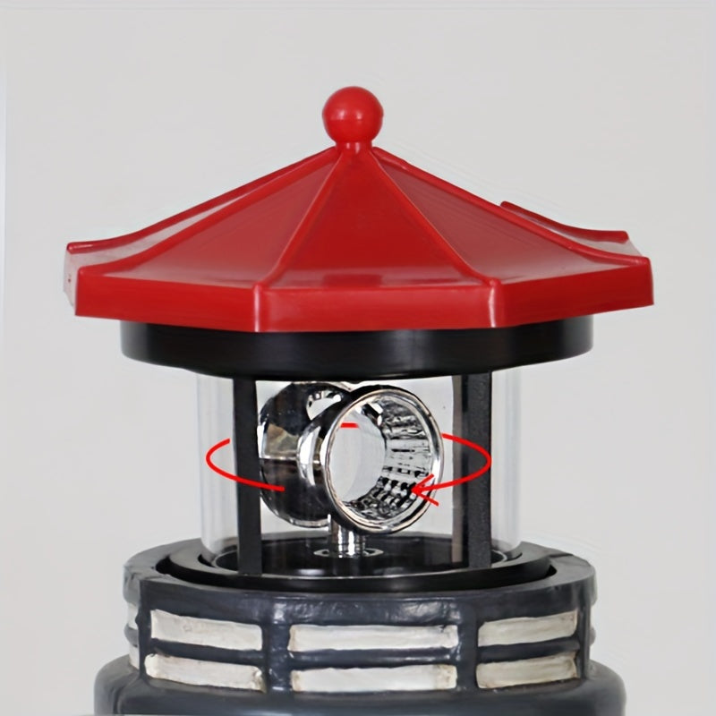 Solar-Powered Lighthouse Garden Light - 360° Rotating LED,, Rechargeable Battery, Outdoor Yard & Lawn Decor