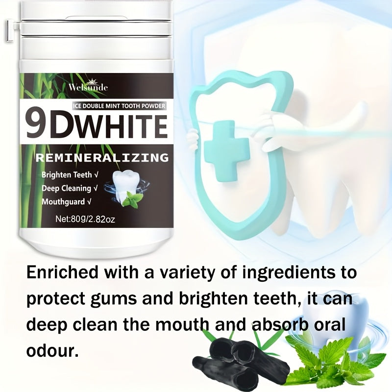 9D White Bamboo Charcoal Mint Tooth Powder | Teeth, Deep Cleaning, Natural, Fresh Breath, Ideal for Oral Health & Gift for Women Men, Breath Freshener, Toothpaste, Daily Life