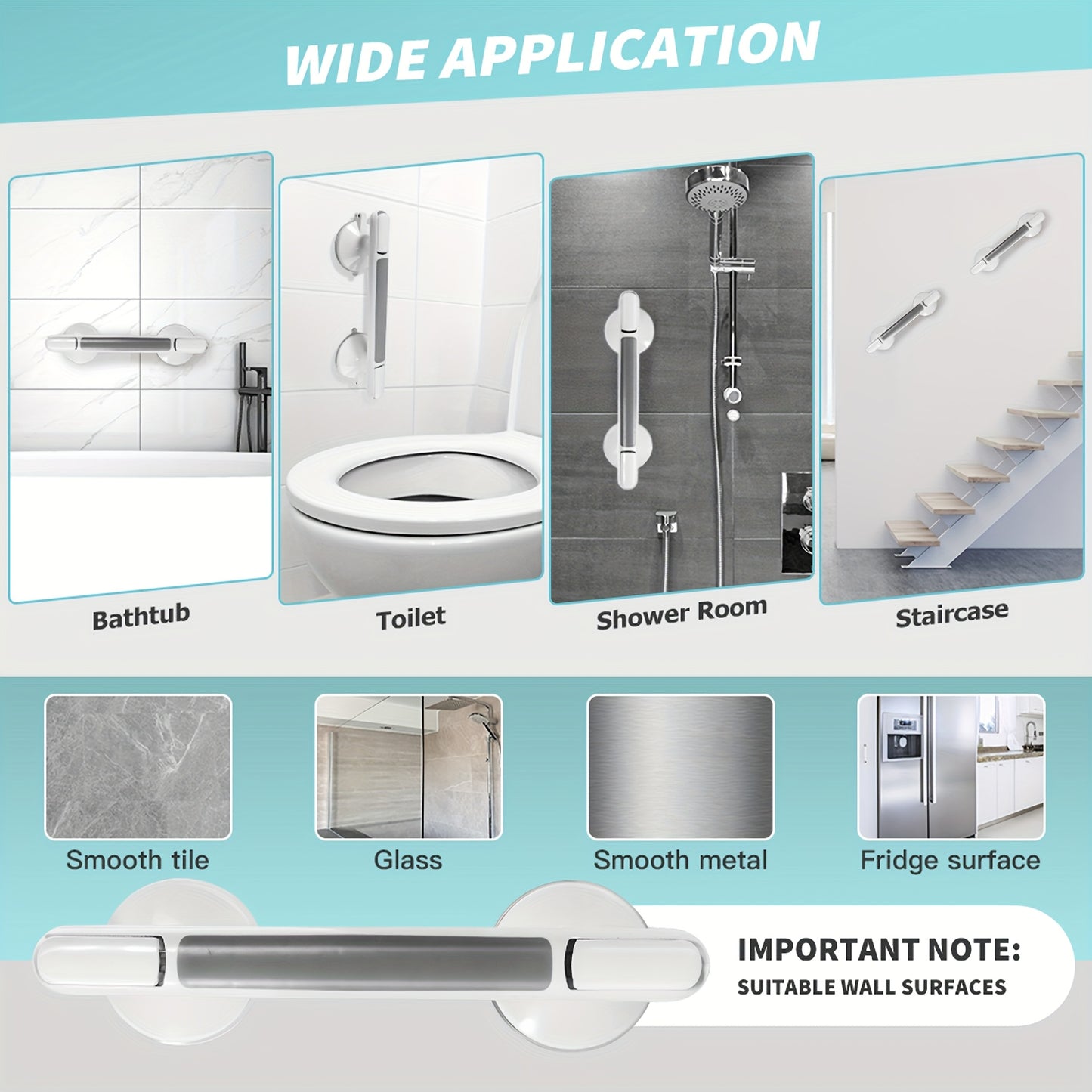 Safety Handrails Designed for Seniors, Requiring No Drilling, Featuring Non-Slip Suction for Easy Installation. Ideal for Tiles, Glass, And Hard Plastic Surfaces, Perfect for Use in Bathrooms, Restrooms, Living Areas, And Ki