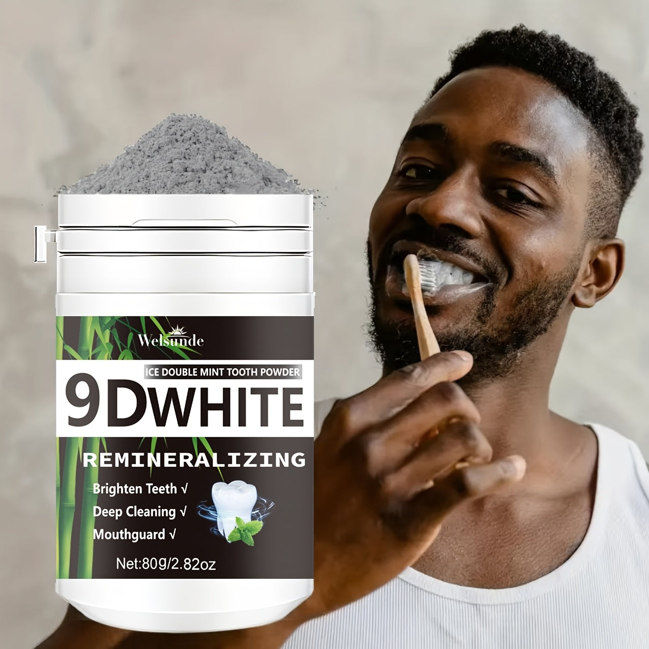 9D White Bamboo Charcoal Mint Tooth Powder | Teeth, Deep Cleaning, Natural, Fresh Breath, Ideal for Oral Health & Gift for Women Men, Breath Freshener, Toothpaste, Daily Life