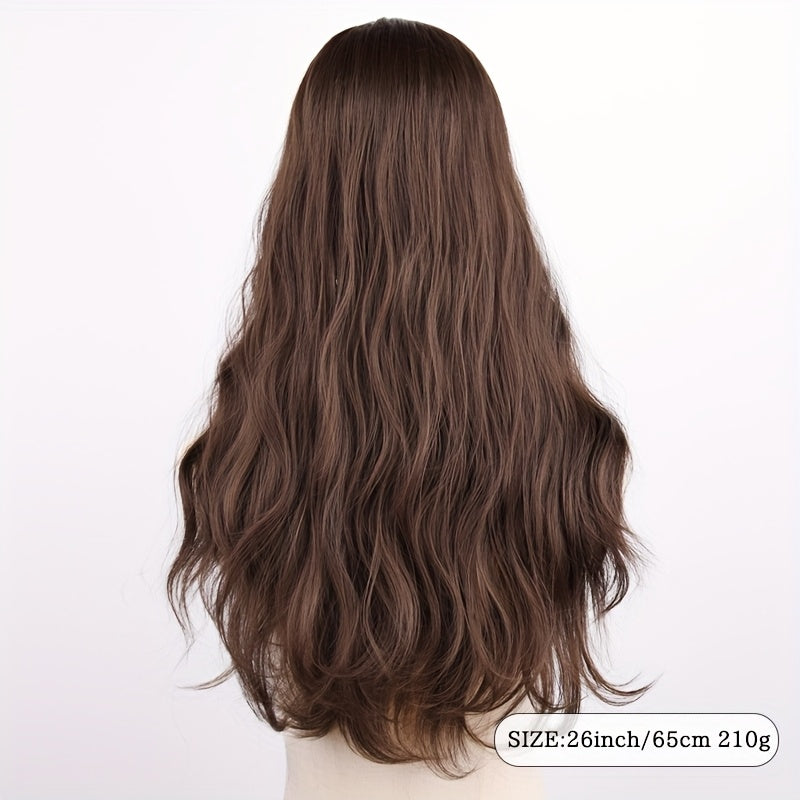 NEW Arrivals 66.04cm Long Brown Curly Wig with Bangs for Women - High-Temperature Fiber, Voluminous Waves for Everyday, Party & Event Styling