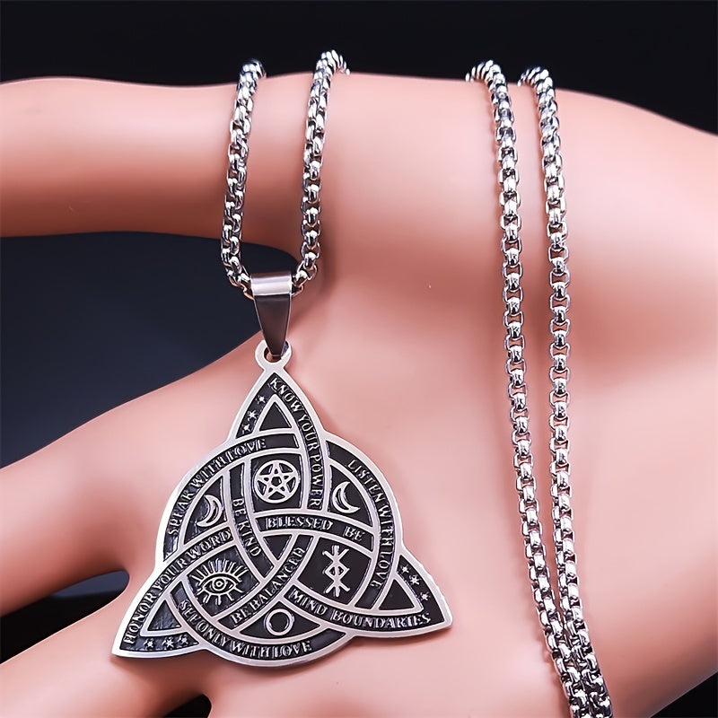 50cm in Box Celtic Trinity Witch Necklace with 304 Stainless Steel Pentagram And Triple Moon Goddess Jewelry N3406S02