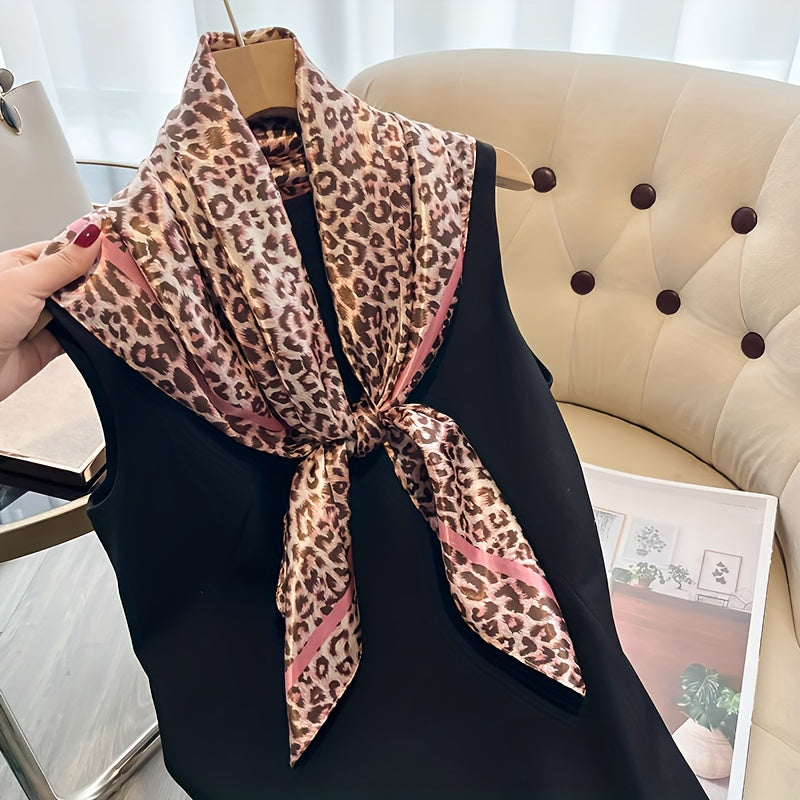 4 Colors Women's Elegant Leopard Luxury Headscarf - Extra Long 90cm Non-Stretchy Scarf Shawl, Luxury Satin-like Texture for Formal & Everyday Outfits - Multi-Way Wear Head Covering, Neck Wrap, Shoulder Wrap - Available in Bla