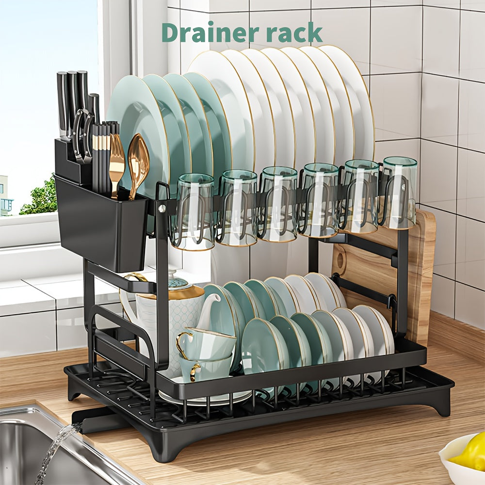 NEW 2/3 Tier Kitchen Sink Dish Drainer Rack With Drip Tray Cutlery Holder Plate Stainless Steel Rack