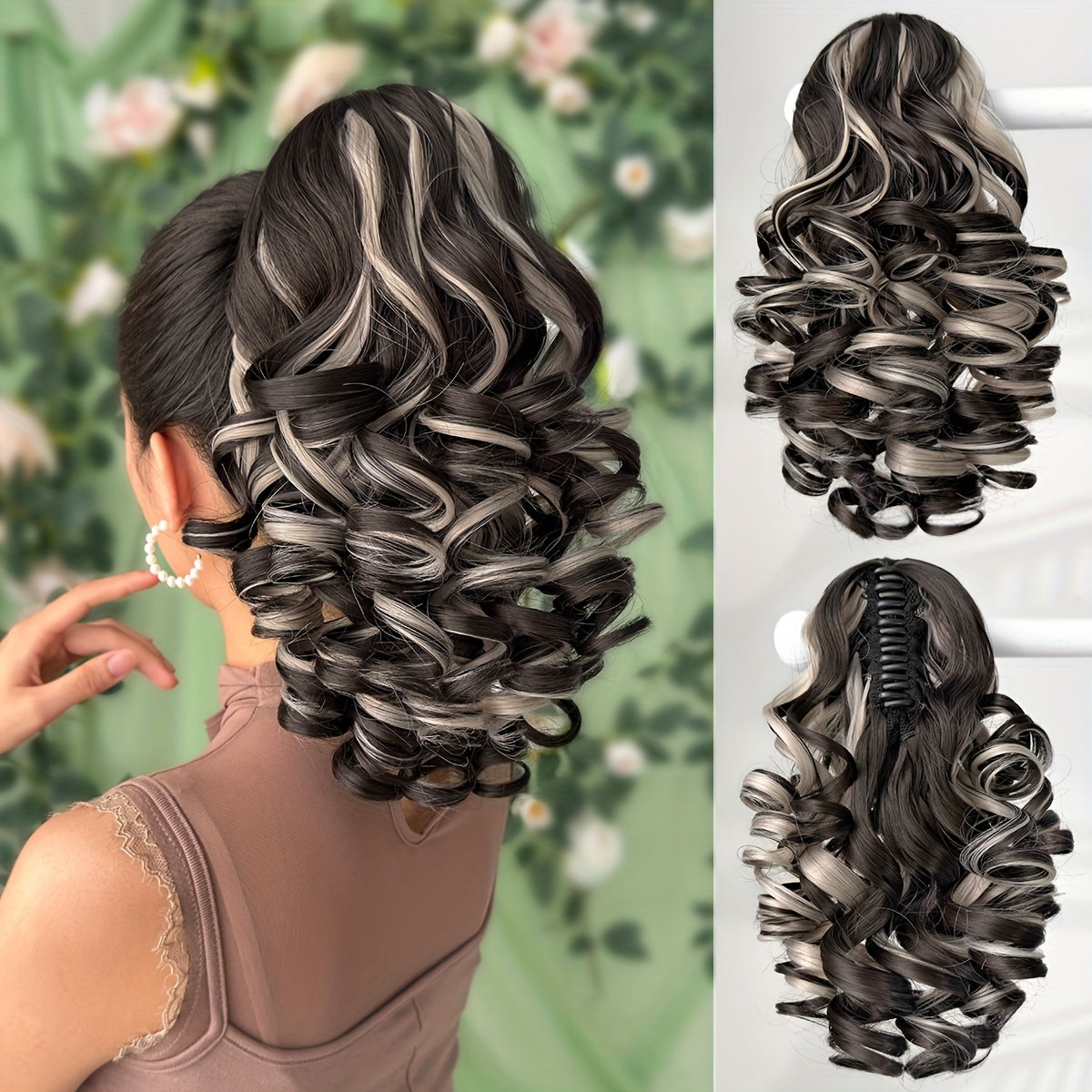 30.48cm Women's Heat-Resistant Synthetic Ponytail Wig - 12" Deep Wave Curly Hair Extension with Brown/Black/Blonde/Red/Gray/Beige/White