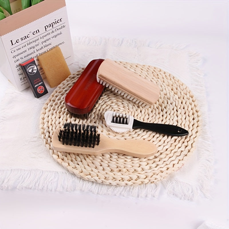 NEW 7pcs Variety Shoe Brush Kit - Double-Sided Shoe Polish Applicator & Horse Hair Brushes for Polishing - Nubuck & Suede Brush for Shoes, Soft Leather Cleaning with Microfiber Cloth