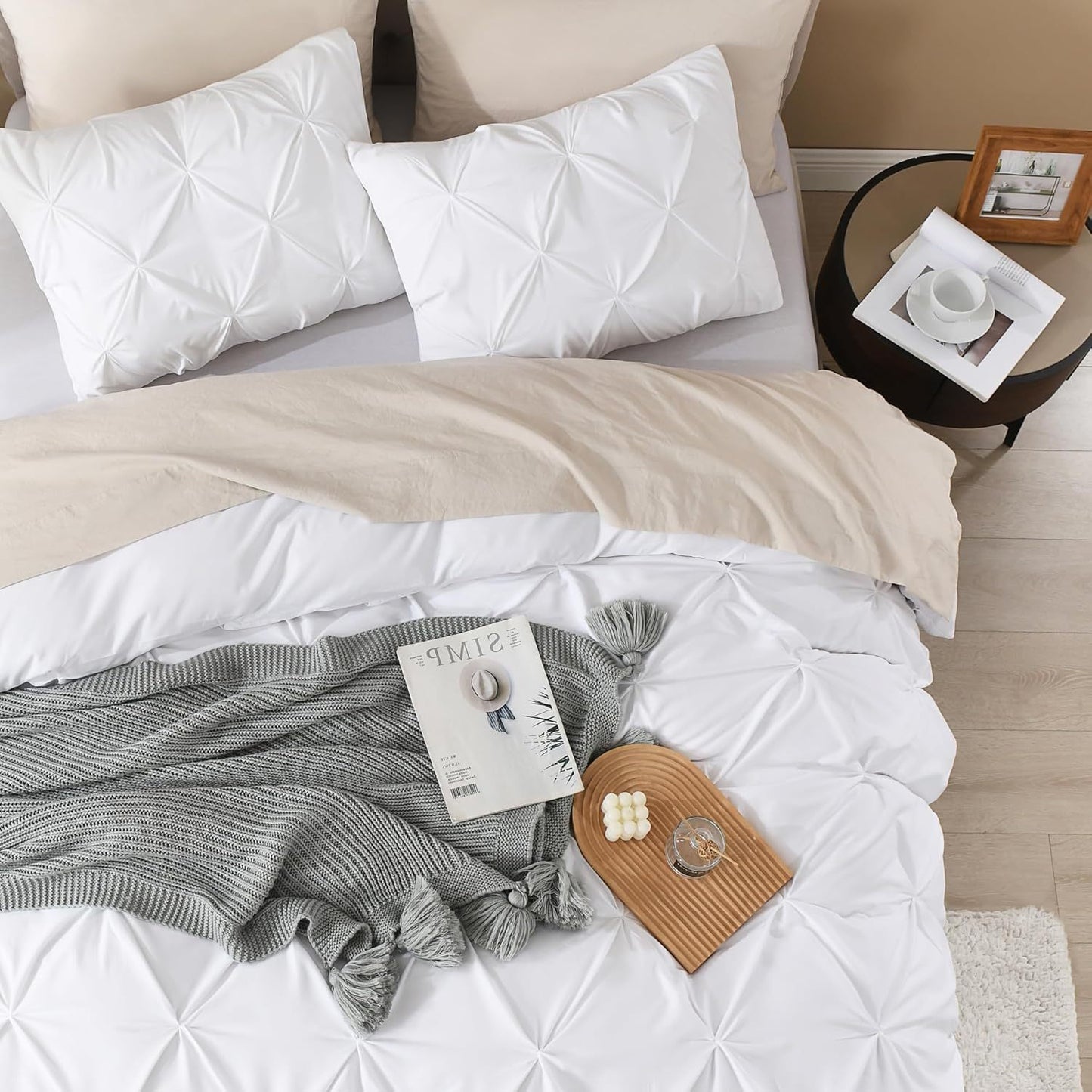 3 PCS Set 5 Colors Charcoal, Pink*Five Star Hotel* Pinch Pleated Luxury High Quality Duvet Cover Set, Soft Pintuck Bedding Sets with Pillowcases