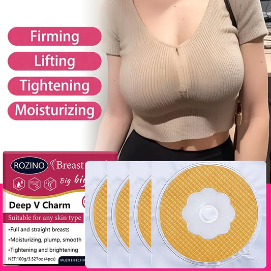 4 PCS Set Vitamin E  Instant Firming Breast Patches, Suitable for A-D+ Sizes, Designed for a Deep V Charm, Providing Full And Straight Breasts. They Moisturize, Plump