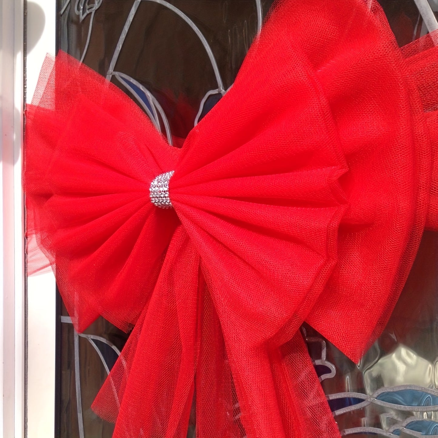 NEW 2D Door Banner, Large Red Polyester Christmas Bow - 80.01cm Festive Front Door Decoration for Holiday & Wedding Celebrations, Easy Hang Design, Home Party, Door Ornament