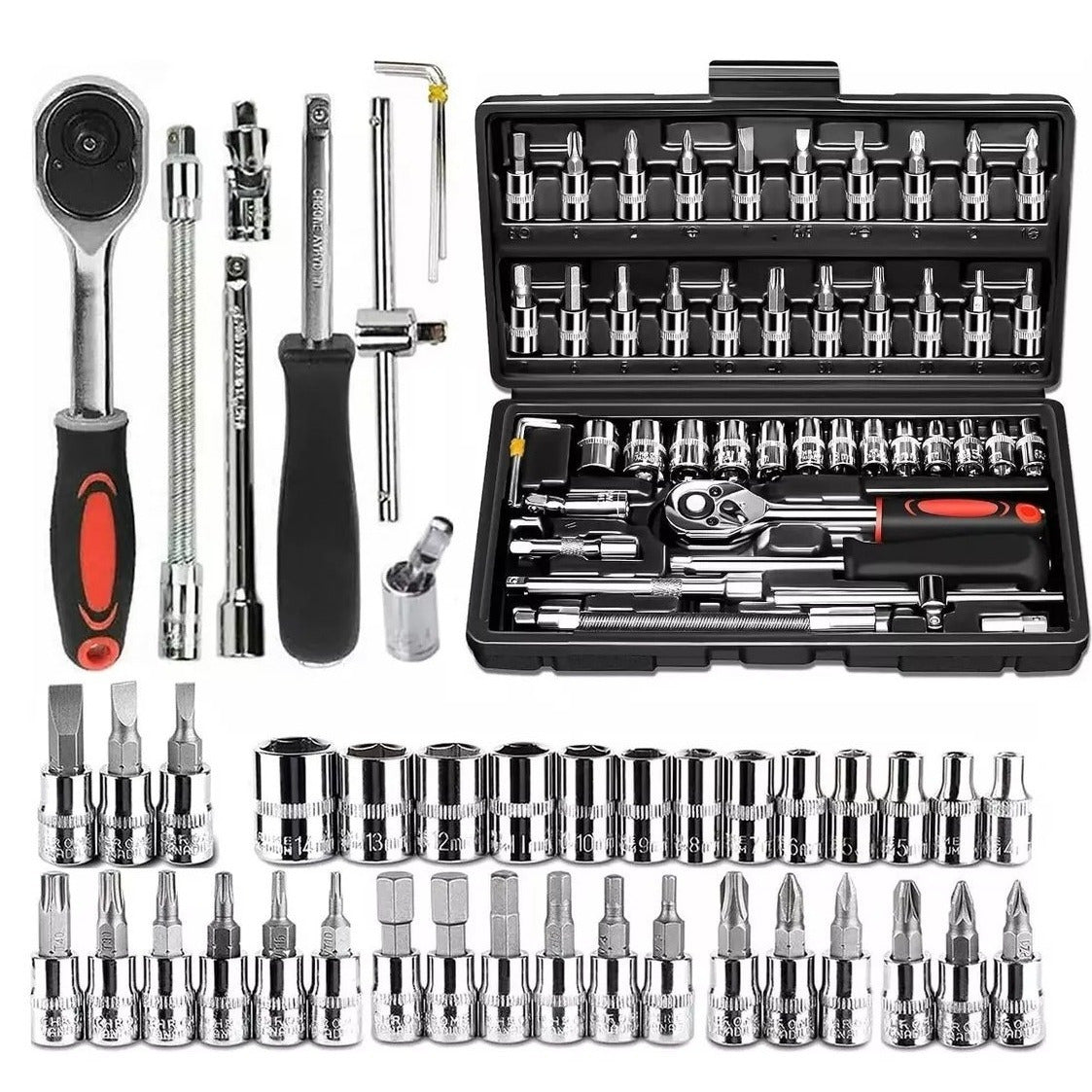 NEW 46PCS Set MGJJ Heavy-Duty Tool Set | Precision Ratchet Wrench, Screwdriver Bits & Sockets - Metal, Universally Applicable for Auto Repair, Bike Maintenance, Home - Professional & Tool
