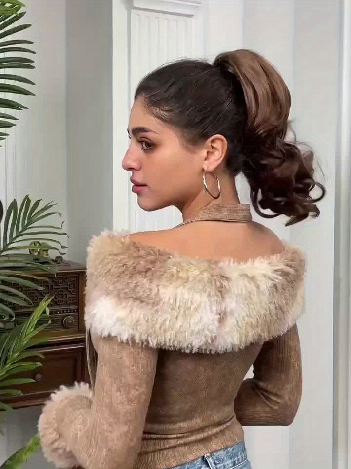 30.45 Cm Short Claw Clip Ponytail Wig - a Synthetic Deep Wave Wig with Secure Claw Clips, Offering a Look, Suitable for Both Men And Women, in Brown, Perfect for Everyday Fluffy Ponytails, Special Occasions, And Versatile Wig