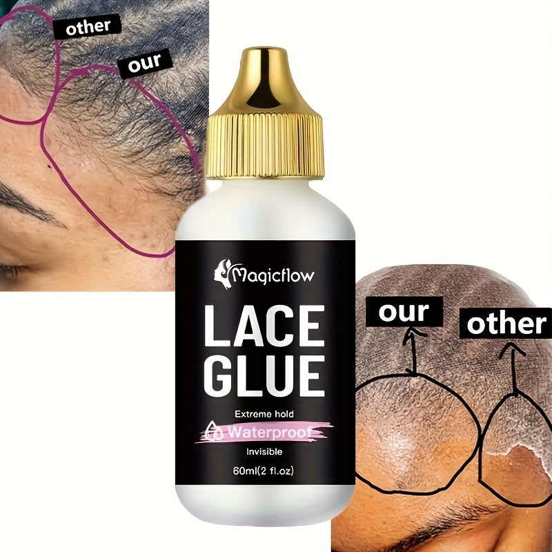 60ml/2fl.oz Waterproof Wig Lace Glue - Strong Hold, Invisible, Quick Dry & Easy Removal - No Odor Adhesive for All Wigs