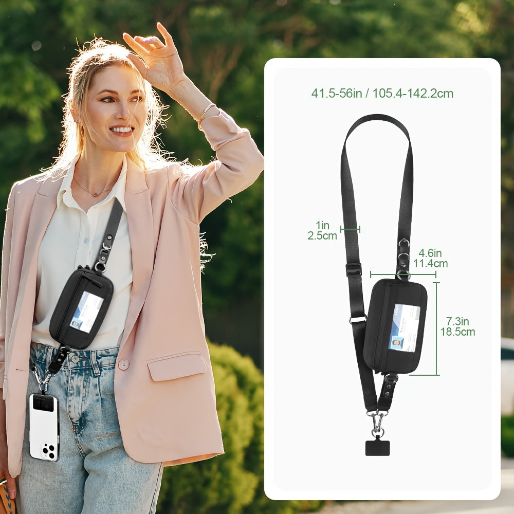 2 PCS Set RFID-Clip and Go Strap for Phone with Wallet Crossbody Phone Lanyard | Includes Wrist Strap and Zippered Anti-Theft Pocket, Suitable for Everyday Travel, Universal Multi-functional Mobile Phone Lanyard, Compatible w
