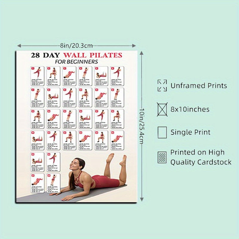 NEW 2 PCS Set 28 Day Wall Pilates for Beginners Yoga Guide with Step-by-Step Illustrations, Ideal for Home, Gym, Studio Decor, Bedroom & Study Room, Beginner Yoga Guide |Educational Wall Art, Pilates Equipment