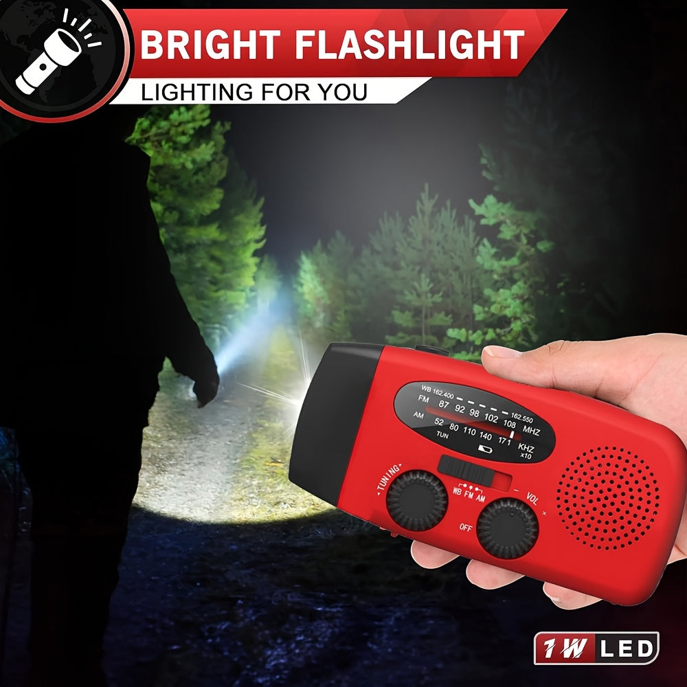 Emergency SOS Hand Crank Radio with Solar/USB/Power Bank Compatible, NOAA Weather Alert, AM/FM Portable Radio, VFD Display & Flashlight - Hand-Crank Survival for Camping, Emergencies, Outdoor (Compatible with speaker)