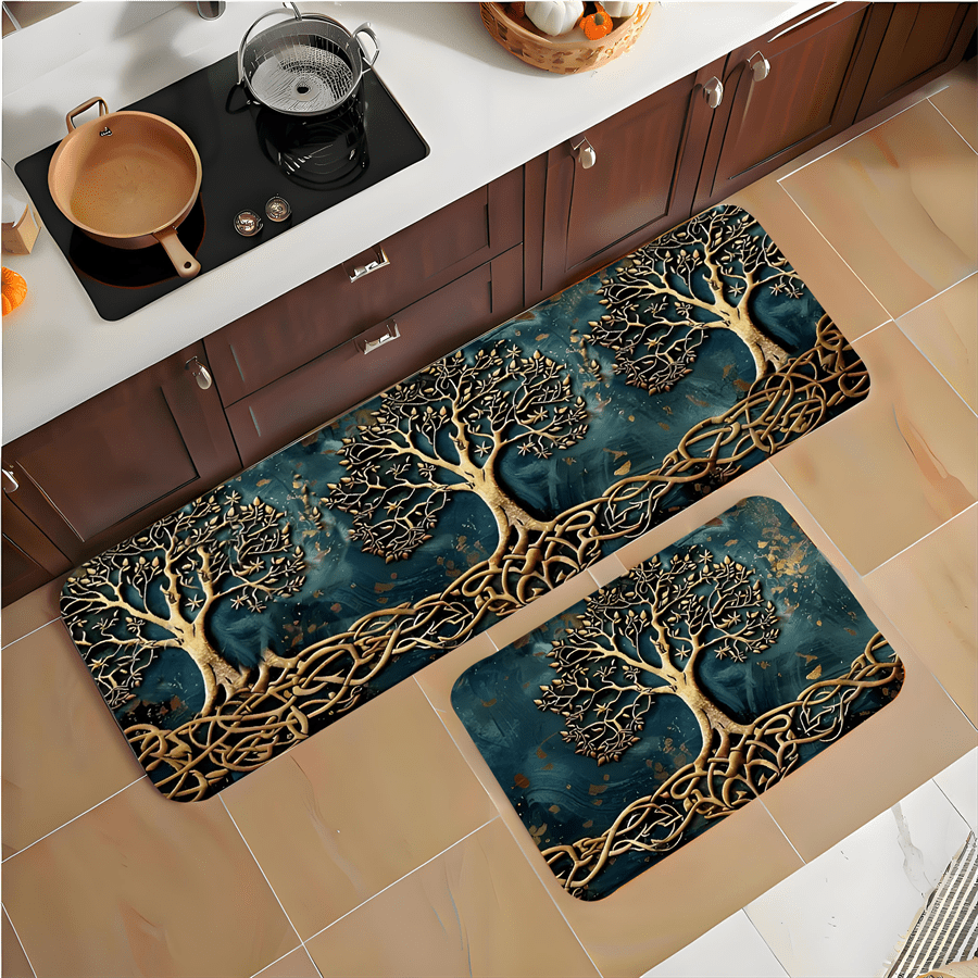 2/3 PCS Set TREE OF LIFE Kitchen Luxury Rug Set, Outdoor Indoor Entrance Mat, Welcome Mat, Suitable for Home, Living Room, Kitchen, Bedroom, Farmhouse, Study, Corridor, Laundry Room, Kitchen Mat, Shoe Scraper, Entry Mat, Home