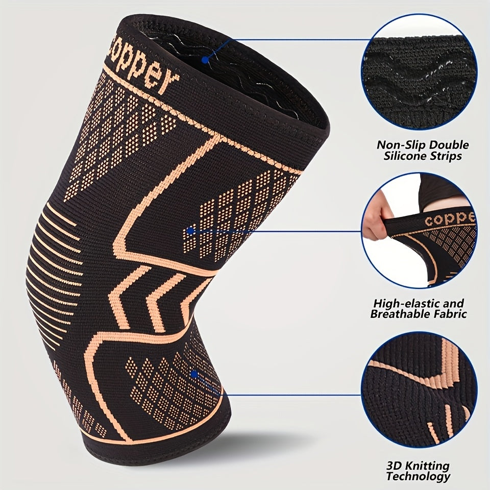 2 PCS Set M-2XL Plus Size Copper Fiber Knee Brace| Breathable, Non-Slip, Stabilizing Support with Hexagonal Patterns for Enhanced Comfort& Support, Black, Comfortable Wear, Hexagonal Design.