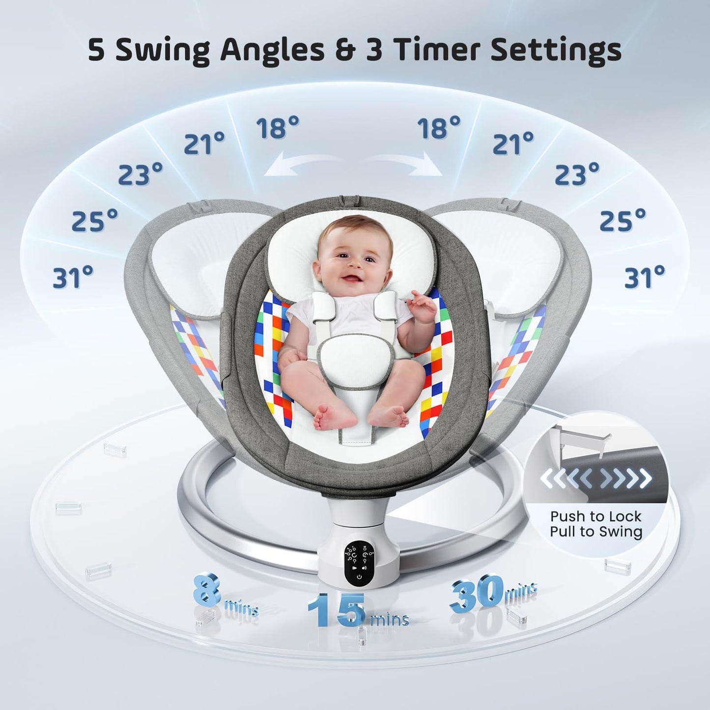 NEW Arrivals Baby Bouncer Chair for Infants, APP Remote Control Baby Swing with 5 Point Safety Harness 5 Swing Speeds 3 Timers and 10 Music, Automatic Rocker for Newborn 0-6 Month Max 9 kg