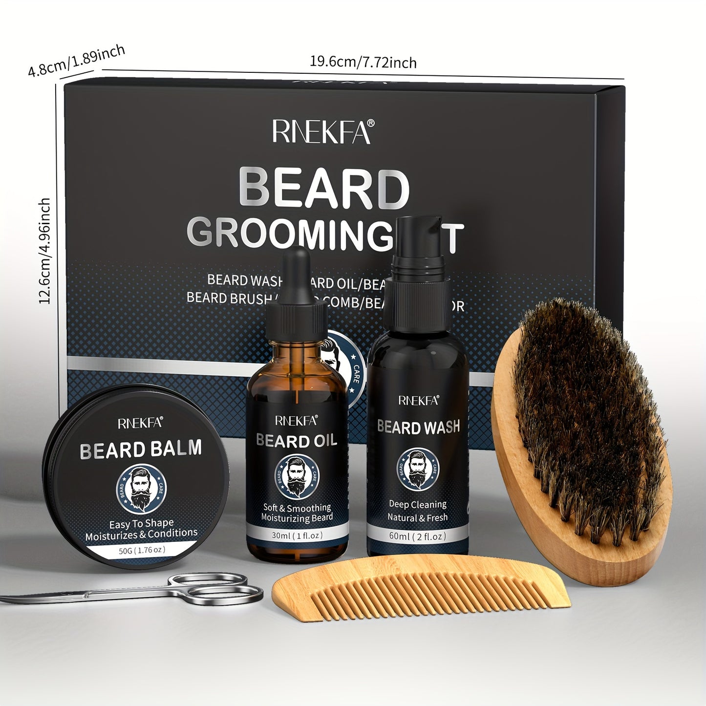 Men's Beard Care Kit, Beard Oil, Beard Balm, Beard Brush, Comb, Scissors, Storage Bag, Beard Care and Trimming Set, Moisturizing & Shine Enhancer