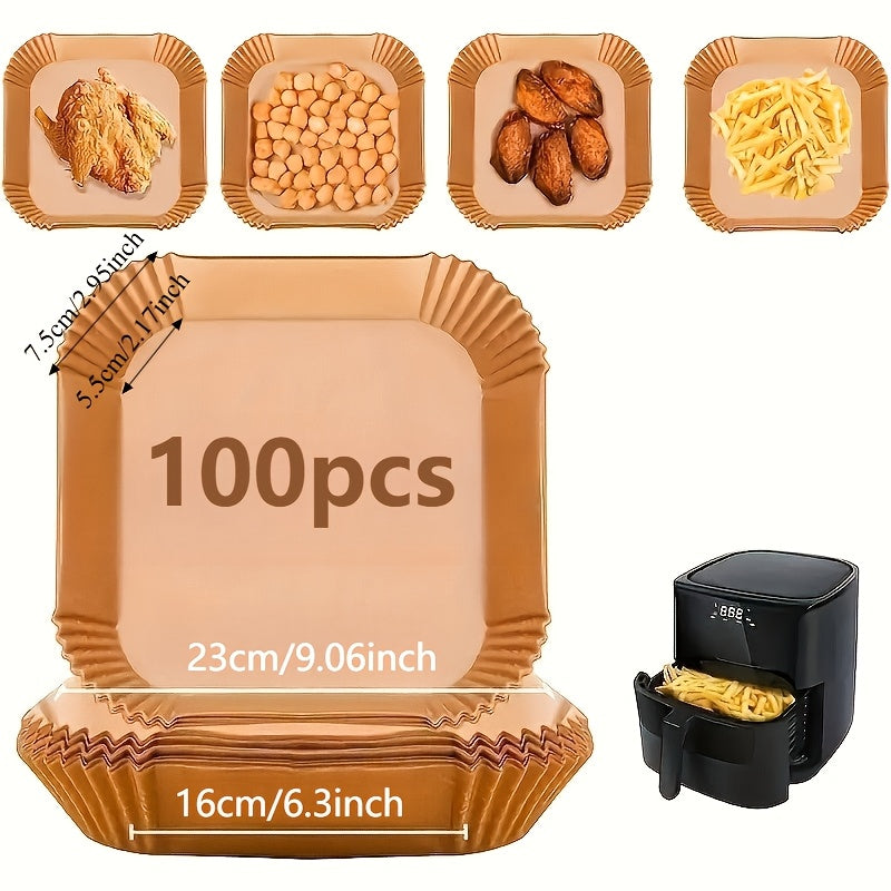 100 PCS Pack Set Air Fryer Liners - Universal for Oven & Microwave, Non-Stick Parchment Paper - No Coating, Heat-Resistant for Home & Commercial Use