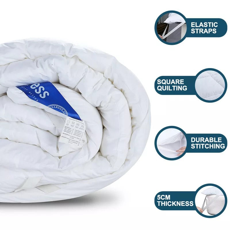 1Pcs Hotel Quality Super King Mattress Topper 10cm / 4-Inch Deep Thick Plush Mattress Pad, Soft Bed Topper with Elastic Straps for Secure Fit, Single Double King Super All Sizes, White