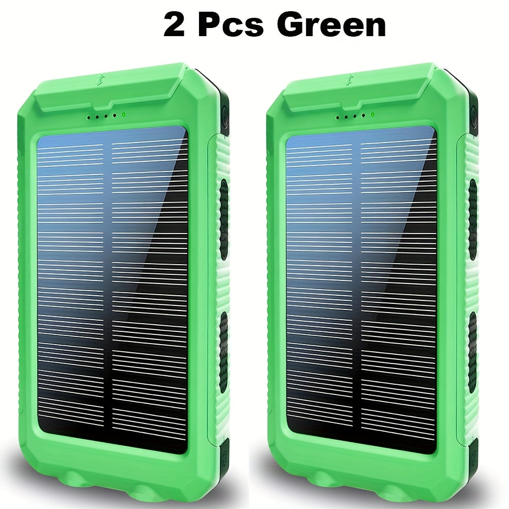 2 PCS Set 20000mAh Portable Emergency Solar Power Bank, Portable Survival Solar Mobile Phone Charger, Camping External Battery Charger for Mobile Phones, 2 USB/ LED Flashlights with Compass for Outdoor Activities