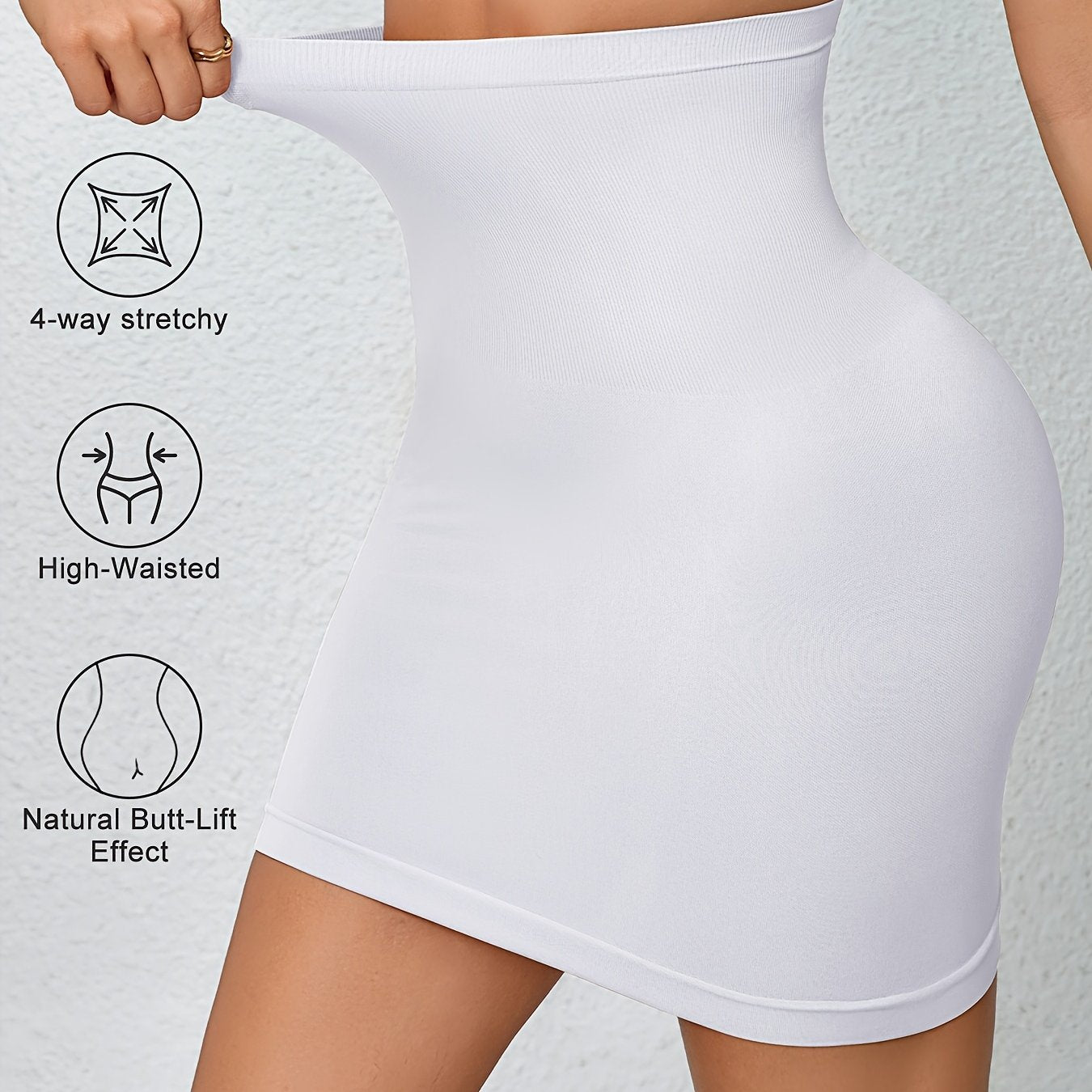 S-XL UK (8-18) Size Black/White/Light Beige Color High-Waisted Tummy Control Skirt for Women, Sexy Bodycon Hip-Wrapping Skirt Lining