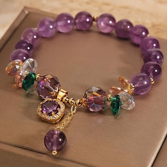 Classic Amethyst Bead Bracelet Featuring Cubic Zirconia, Non-Coated Fashion Jewelry for Women - Perfect for Everyday Use And Gifting Jewelry Accessories