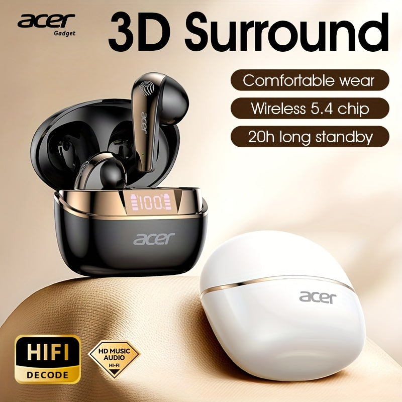 [ Original Genuine Acer Brand]  Wireless Earphones, Charging Case Hi-Fi High-Definition Decoding, 3D Surround Sound, Large Diaphragm Bass Enhancement, LED Digital Display, Call Noise Reduction, 20h Long Standby, Comfortable I