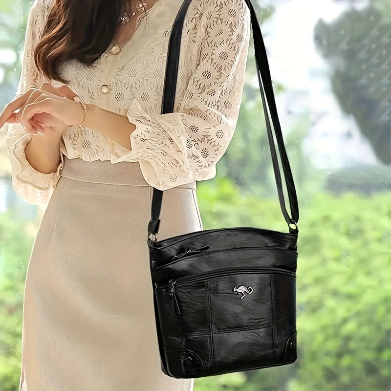 Black/Brown Color Women's Elegant Retro Crossbody Bag - Large Capacity Lightweight Handbag with Adjustable Strap, Zipper Closure & Multiple Pockets