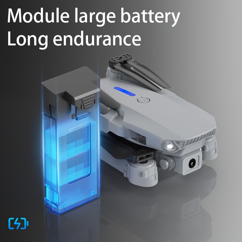 E88 Pro! Featuring a Foldable Design,  Compact And Lightweight, Available in Two Minimalist Colors: Black And Gray, Along with a Sturdy Build. It Has Dual 480P Cameras And Remote Control Operation