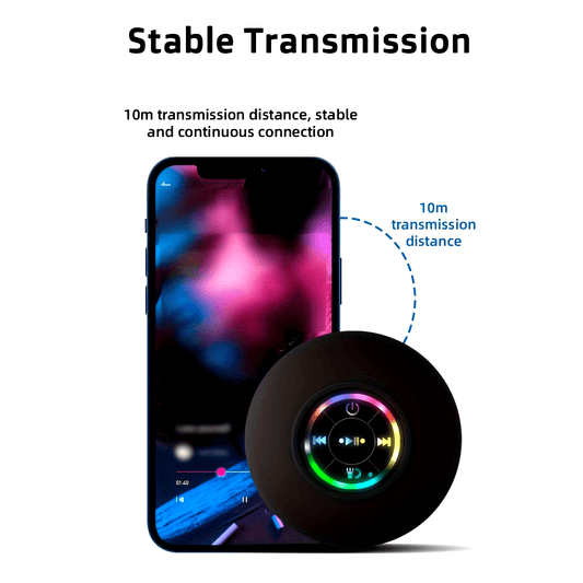 LED Bathroom Speaker, Compact Wireless Mini Speaker with USB Charging, Battery, Button Control, And a Large Suction Cup Included