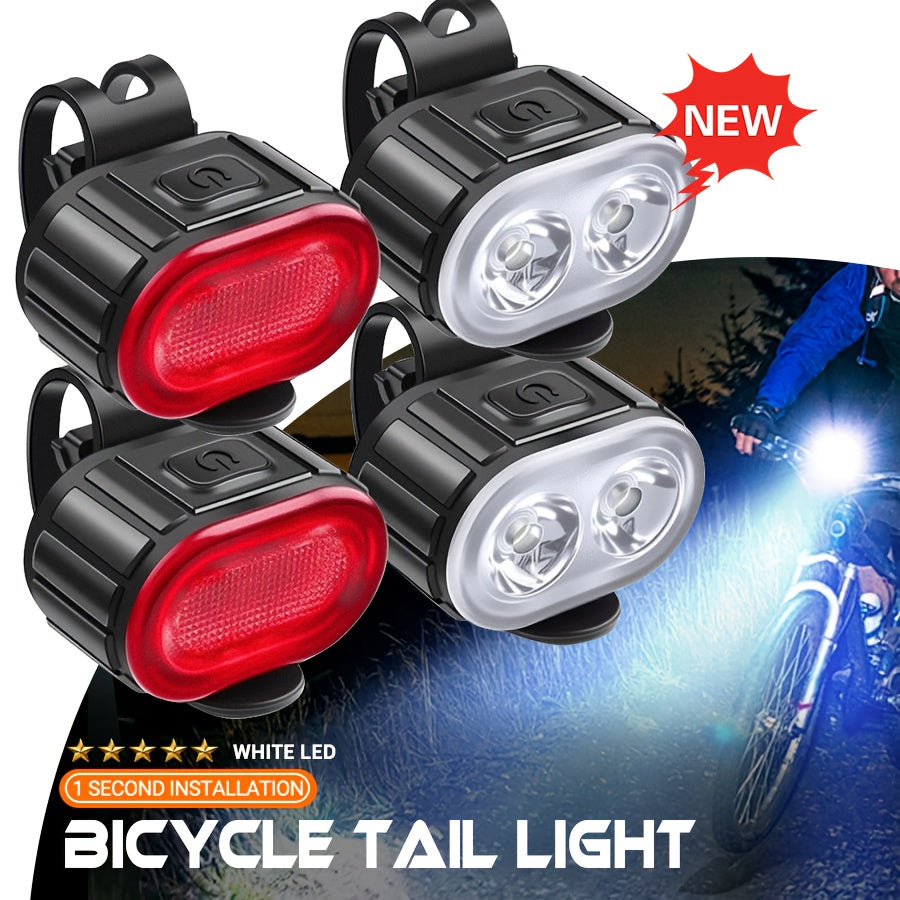 2 PCS Set of Bicycle Front and Rear Light Kit | Multi-functional LED Cycling Headlight and Taillight, USB Charging, Portable Night-time Cycling Floodlight, Easy to Install, Suitable for Night and Mountain Road Cycling