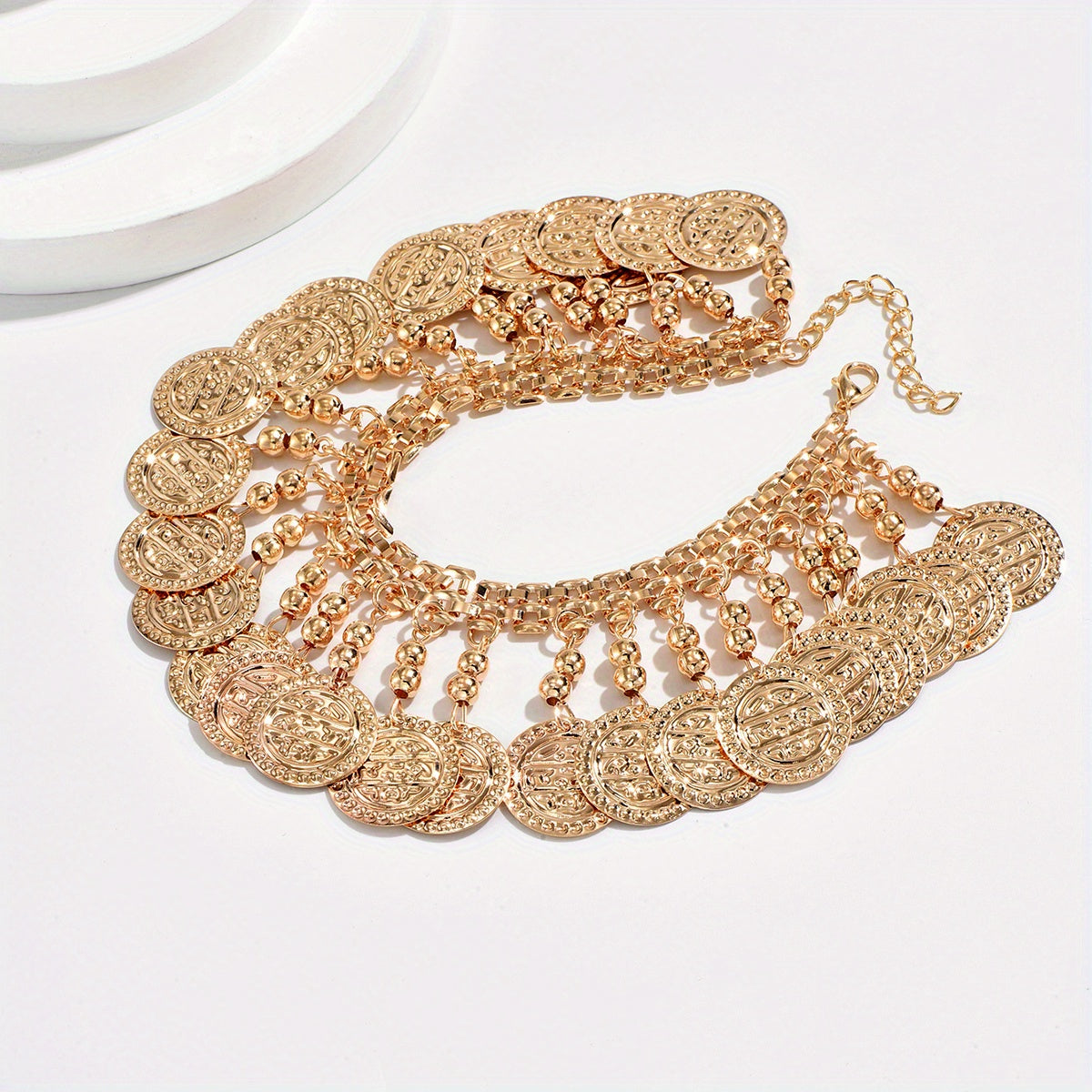 Silvery and Golden Vintage Metal-Style Ancient Coin Bead Tassel Anklet Suitable Women's and Girls  Everyday Wear for Islands Vacation Beach Footwear Outfits Jewelry Accessories