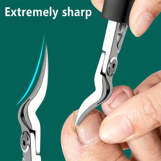 Heavy-Duty Stainless Steel Toenail & Fingernail Clipper for Thick/ Nails - Professional-Grade Curved Blade with Sharp Elongated Tip, Thickened Nail Care Tool for Adults, Elderly, Men & Women (Foot & Hand Trimmer)