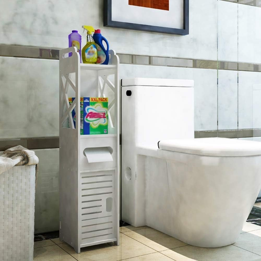 Bathroom Cabinet Corner Shelf Wooden Modern Cupboard Storage Toilet Tissue Paper Unit White