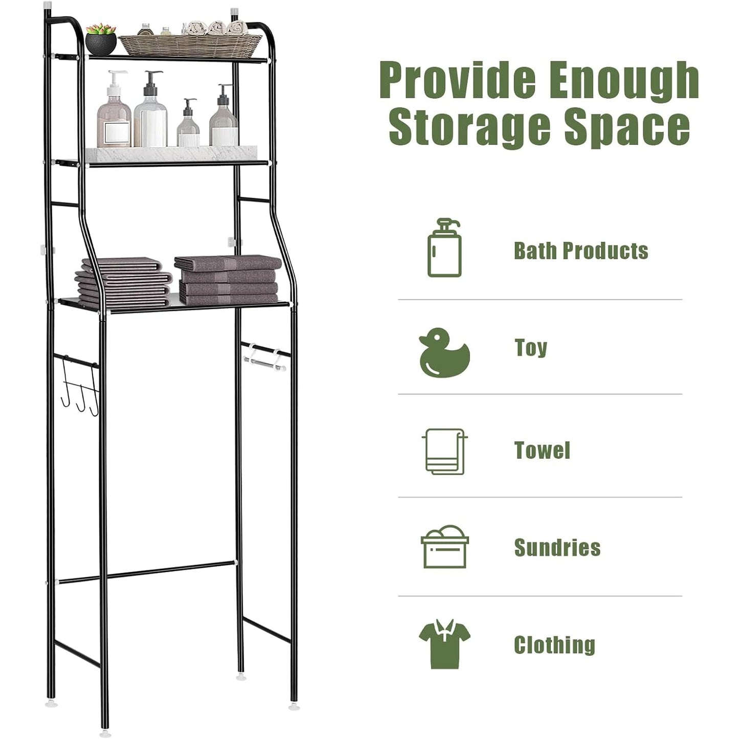 3 Tier Over Toilet Storage Unit Bathroom Shelf Organizer Stand Over Toilet Storage Rack Laundry Shelf Unit Organizer Rack Space Saving Organizer Stand