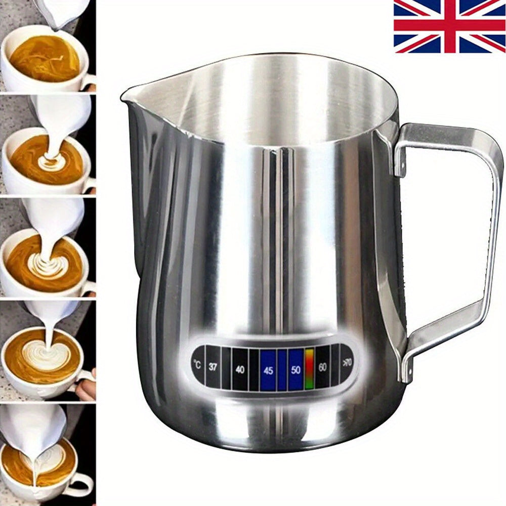 NEW Coffee Milk Frothing Jug Frother Latte Container Metal Pitcher with Thermometer