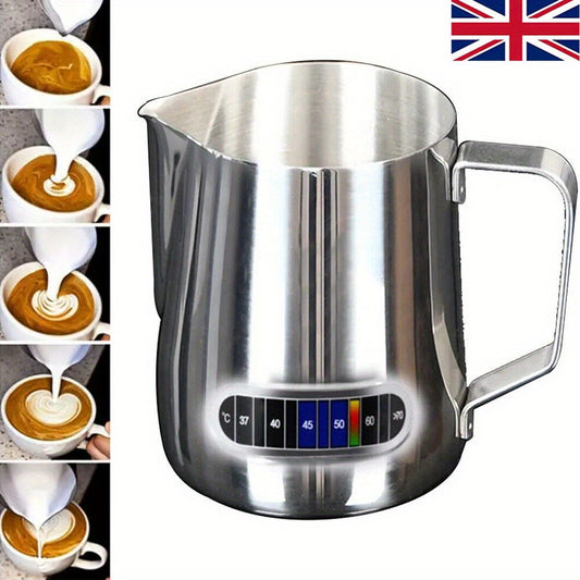 NEW Coffee Milk Frothing Jug Frother Latte Container Metal Pitcher with Thermometer