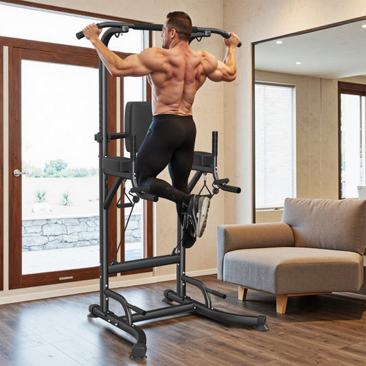 Home Gym Power Tower Pull-Up & Dip Station for Home Gym - Adjustable Height Range, 330LBS Capacity with Anti-Slip Suction Cups H-Steel Base Power Rack Women Men Sports Supplies