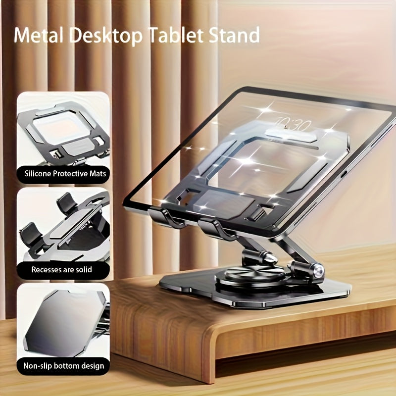NEW Silvery Tablet Stand, Desktop Live Streaming Phone Holder with a 360° Rotating Base, Designed with a Sturdy Metal Structure for a Secure Grip, Compatible with Various Tablets And Smartphones, Multifunctional Mounting Dev