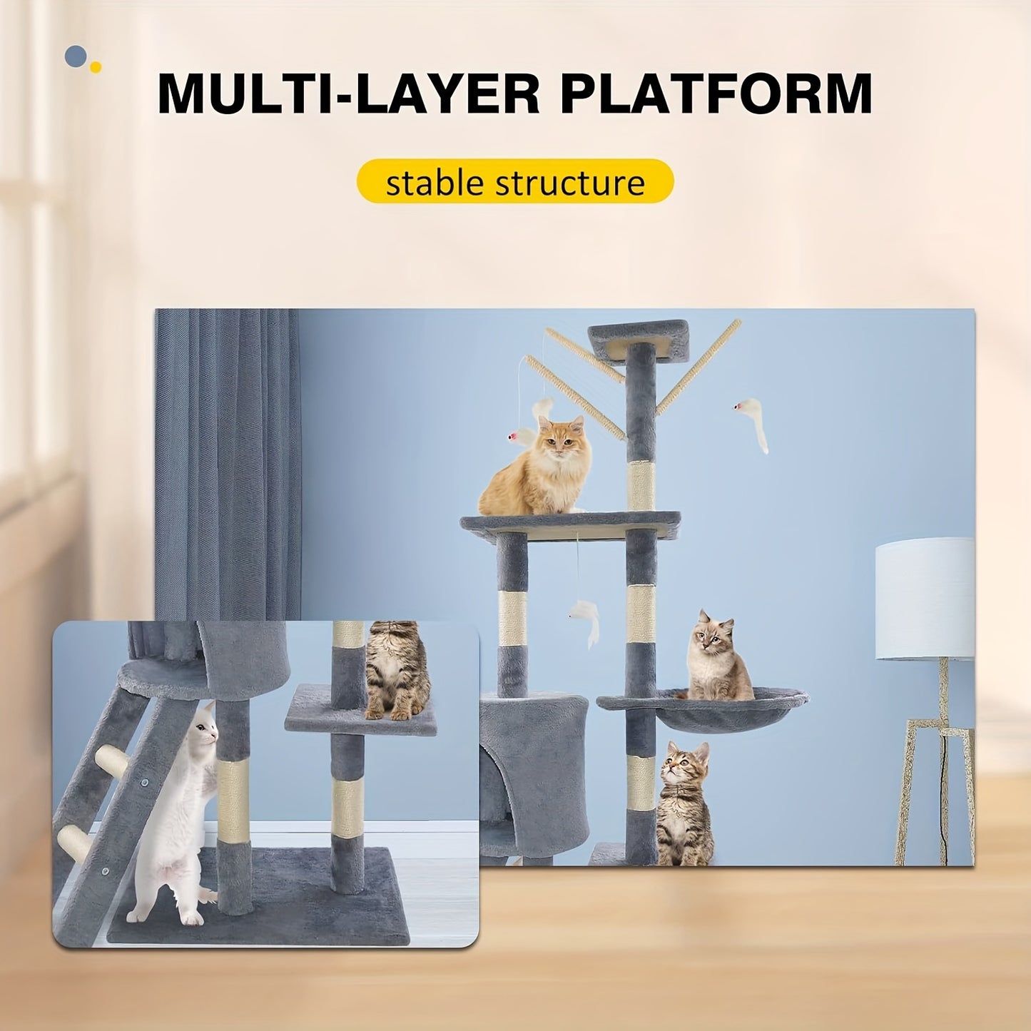Cat Tree 145cm Stable Cat Scratching Post For Cats Multi-Level Cat Climbing Tower With Posts Fully Wrapped In Suitable Houses For Kitty Kitten Play Scratching Post Stable Sleeping Playing Lounging Indoor