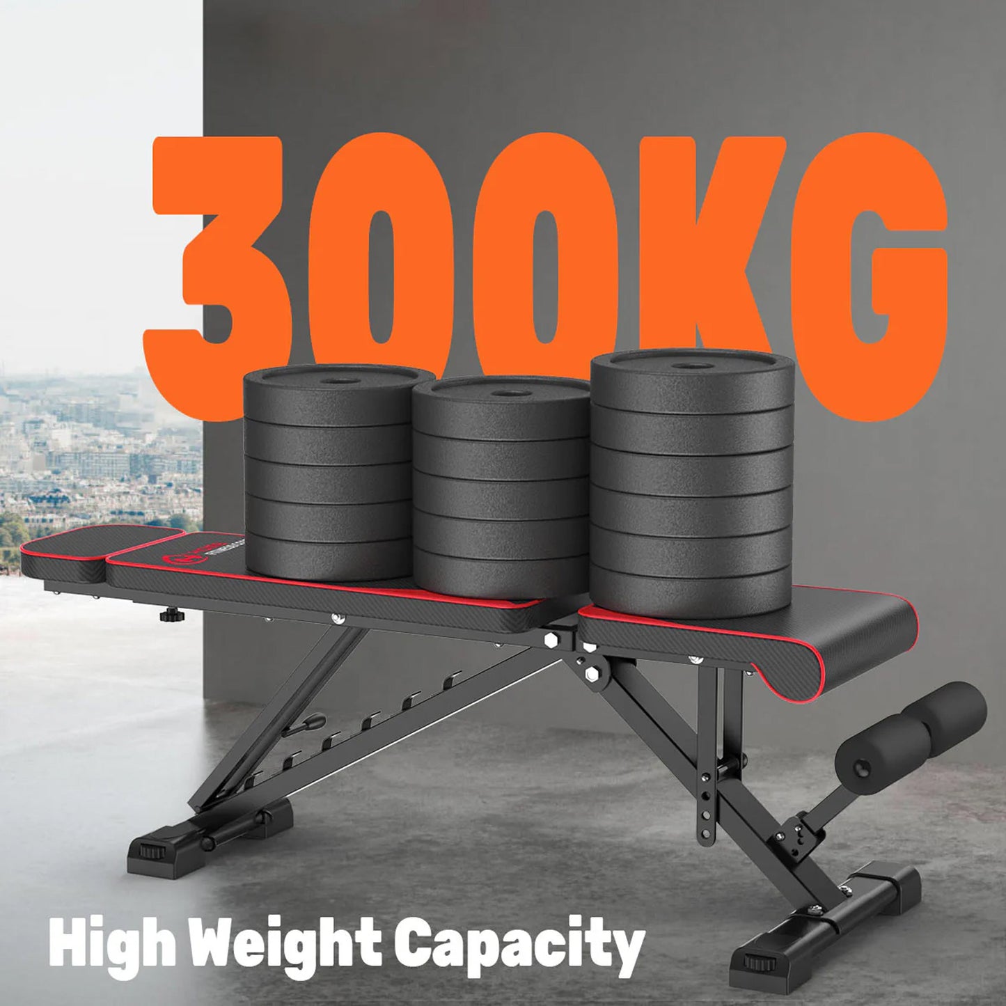 Home Gym Adjustable Workout Weight Bench Folding Exercise Bench 8 Backrest Adjustment for Full Body Exercise with Resistance Bands 300kg High Weight Capacity Sports Supplies