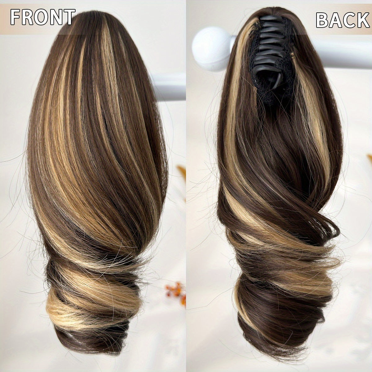 Women's Heat-Resistant Synthetic Hair Extension - 25.4cm Deep Wave Claw Ponytail Wig with 7 Color Options (Black, Brown, Golden, Gray, White, Brown/Black Gradient, | Look For Parties, Daily Use, Easy To Style & Maintain