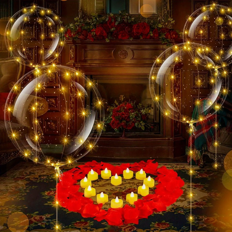 20pcs Set, 10 Balloons & 10 LED Lights | Bobo Transparent LED Light Balloons for Wedding, Birthday, Party Decorations, Perfect for Christmas and New Year Celebrations