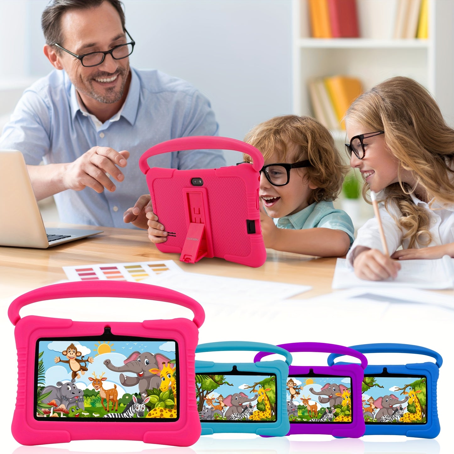 7" Kids Tablet, 2GB RAM+32GB ROM, Safe Eye Protection Screen, Wi-Fi, Dual Camera, Educational Games, Parental Controls App, Android Tablet With Drop Proof Silicone Sleeve Tablet