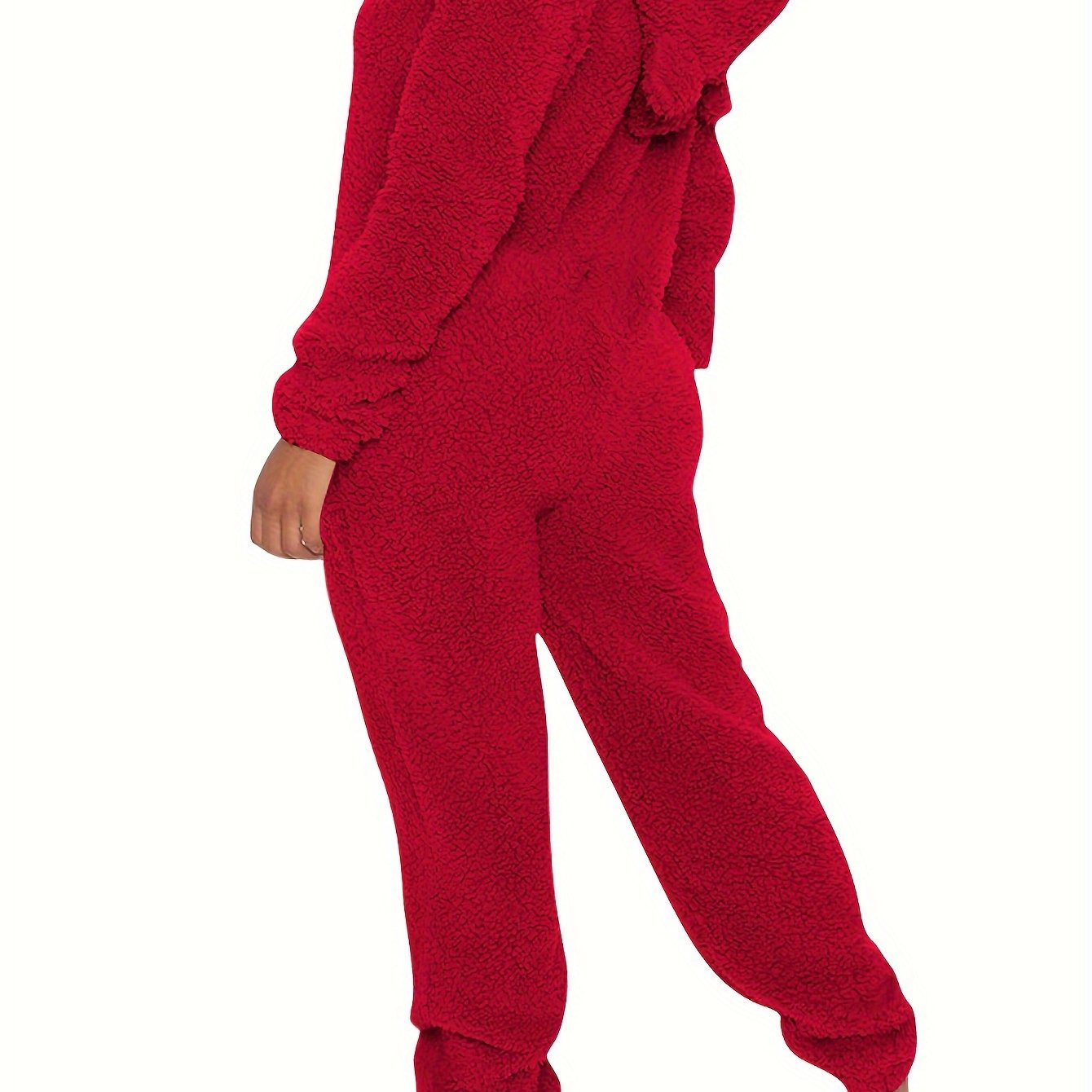 UK Size 6 Colors Fuzzy Hooded Pajama Jumpsuit For Music Festival, Comfy & Cute Long Sleeve Zipper Pajamas, Women's Lingerie & Sleepwear