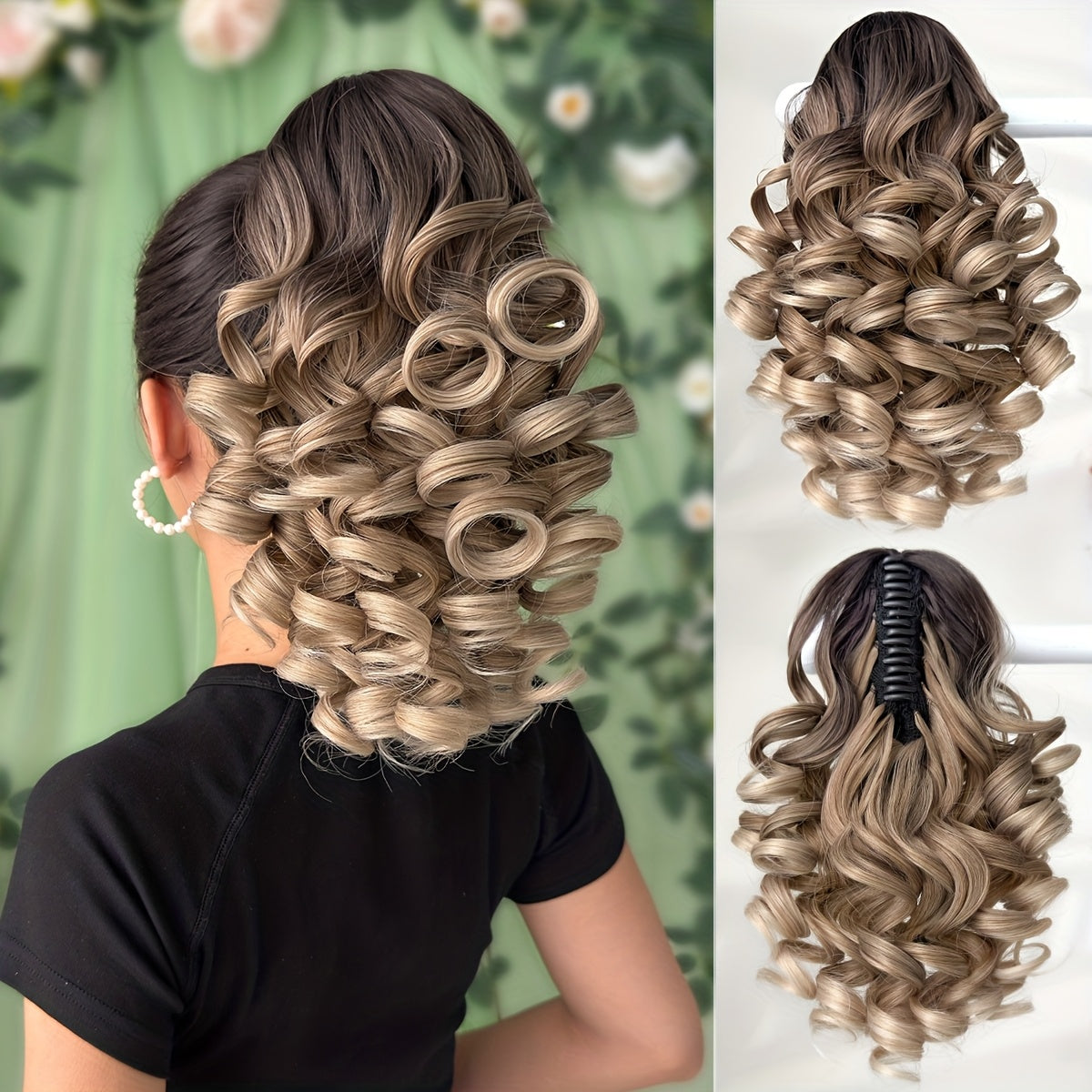 30.48cm Women's Heat-Resistant Synthetic Ponytail Wig - 12" Deep Wave Curly Hair Extension with Brown/Black/Blonde/Red/Gray/Beige/White
